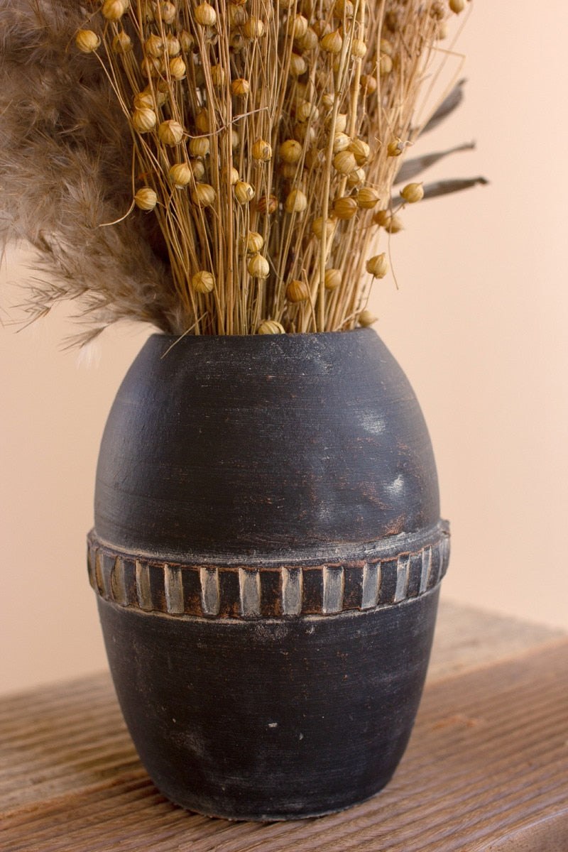 Set of 5 Modern Black Clay Vases