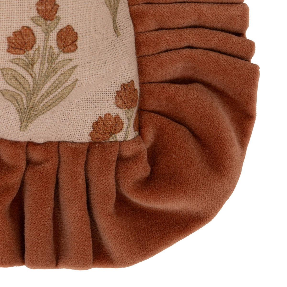 Cotton Slub Printed Lumbar Pillow with Velvet Ruffle