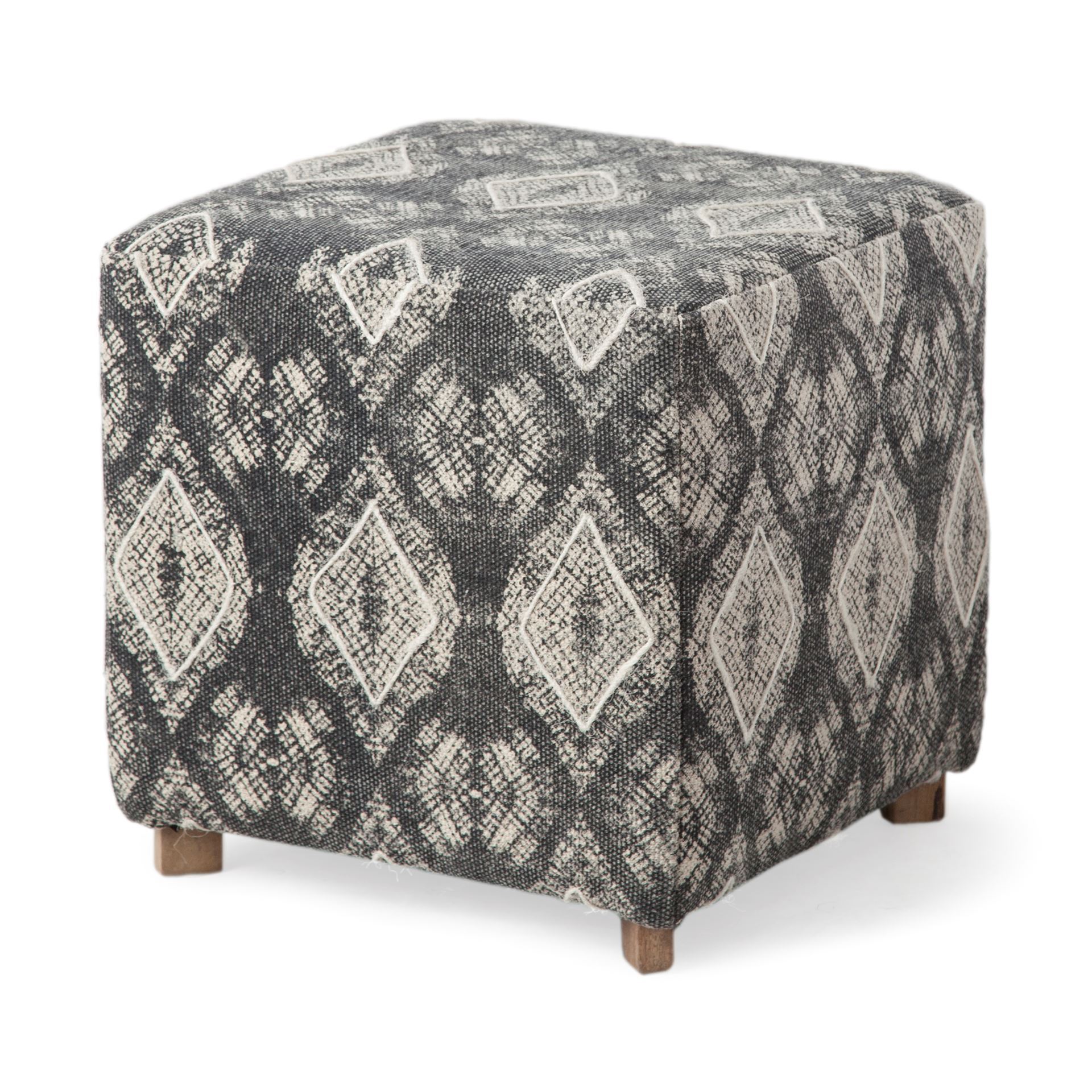Pallu 18.75"H Dhurrie Cotton Cover w/Four Wooden Legs Ottoman