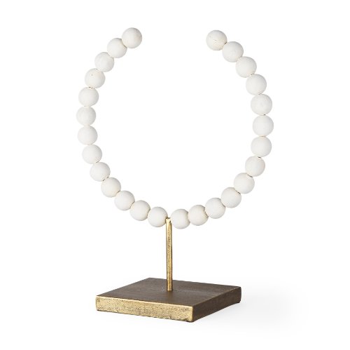 Pontchartrain II (Large) 11L x 6W White Beaded Broken Sphere Decorative Object W/ Gold Base