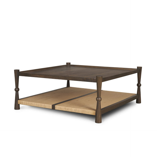 Bondi 42" Dark Brown Wood w/Paper Rope Shelf Square Coffee Table