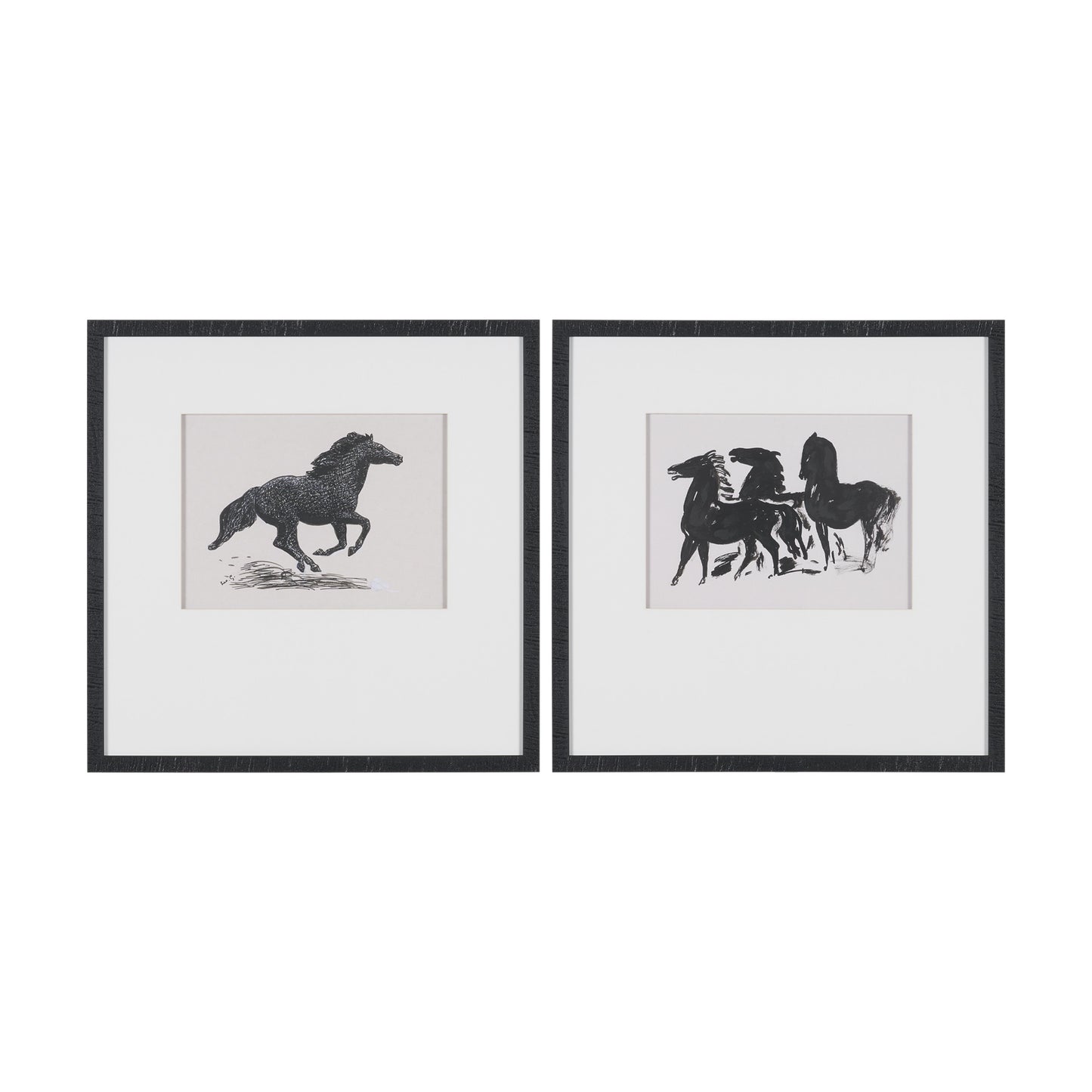 Zwarte Paarden Set of 2 by Leo Gestel Hand Embellished Framed Artwork Matted under Glass