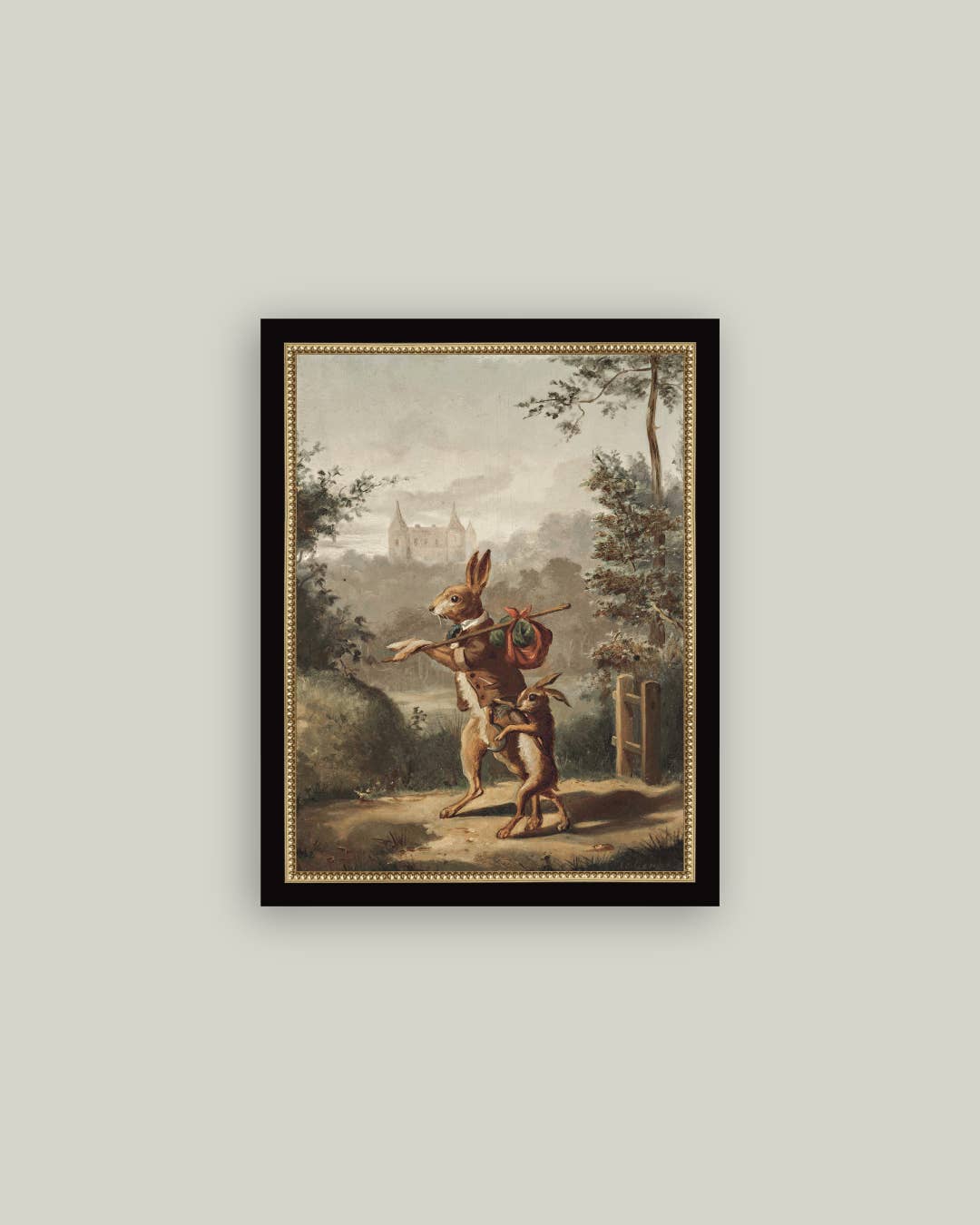Traveling Rabbit Framed Antique Art — 7x9 — Petal Lane Home