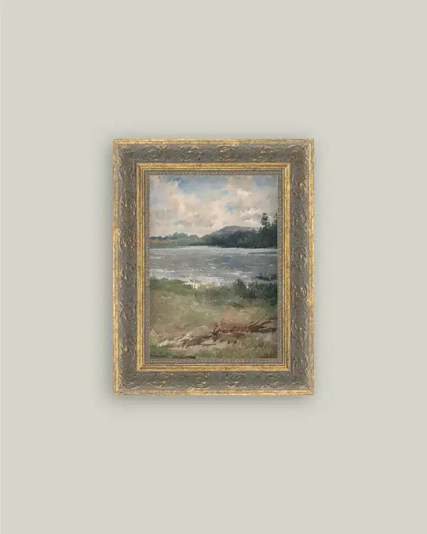 Lakeside Landscape Framed Antique Art — 9x11 — Petal Lane Home