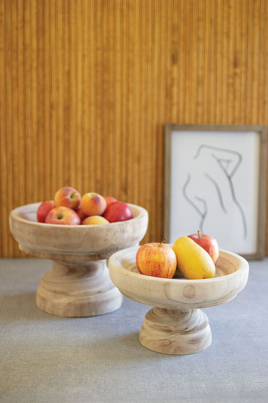 Set of 2 Hand-Carved Wooden Candle Stands