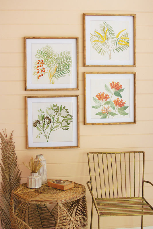 Set of 4 Flower Prints Under Glass