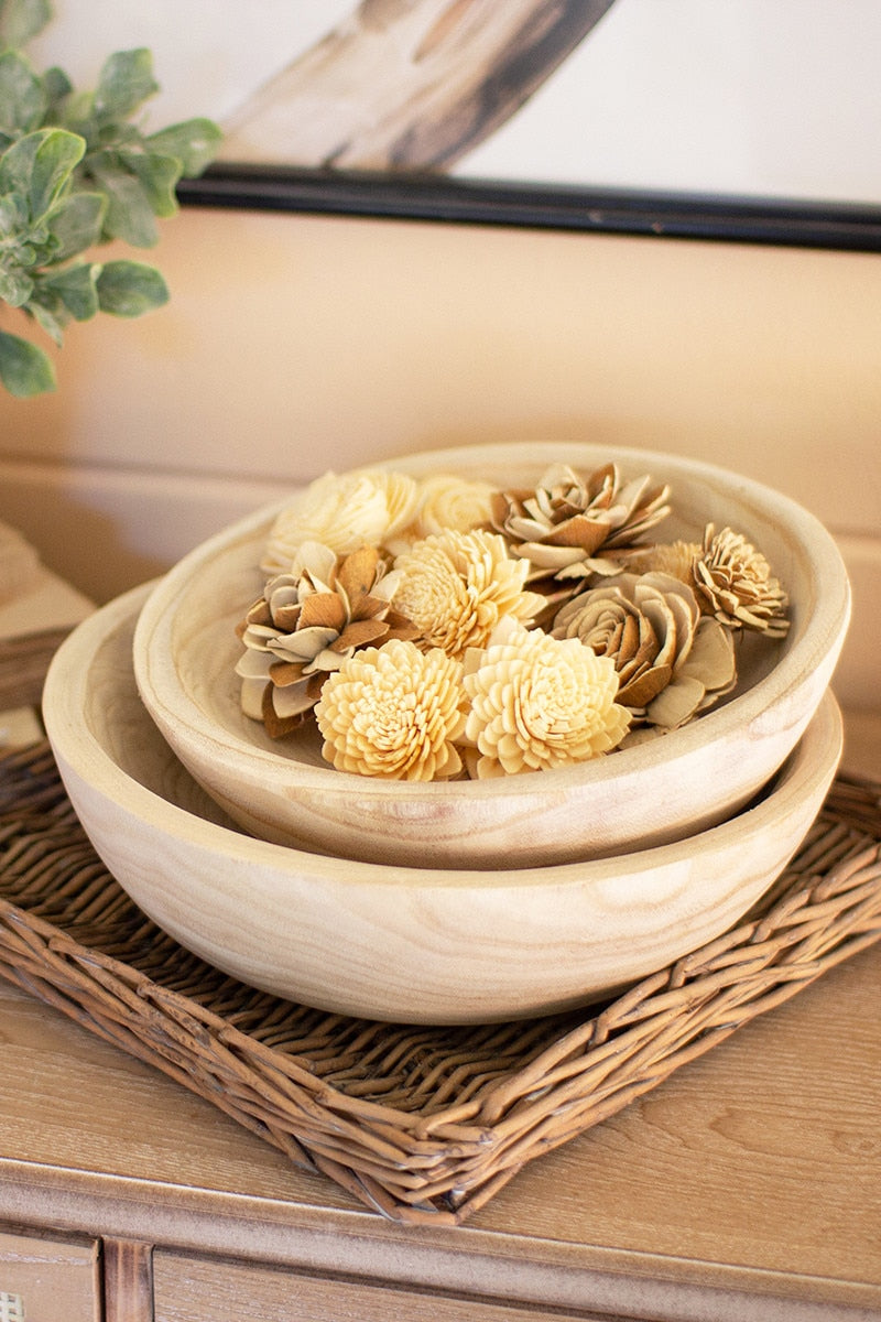 Set of 2 Round Hand-Carved Wooden Bowls