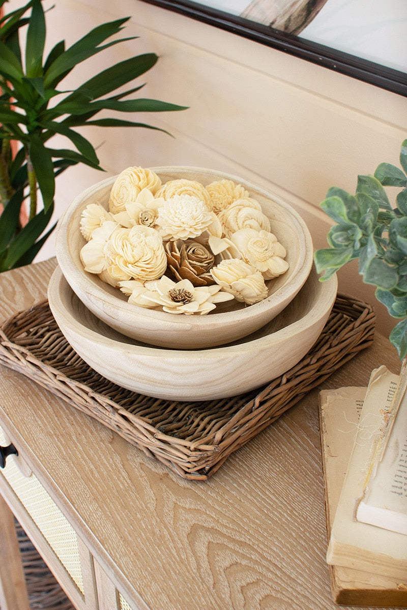 Set of 2 Round Hand-Carved Wooden Bowls