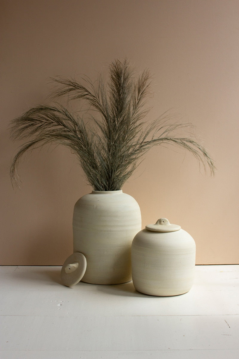 Set of 2 Off-White Ceramic Canisters