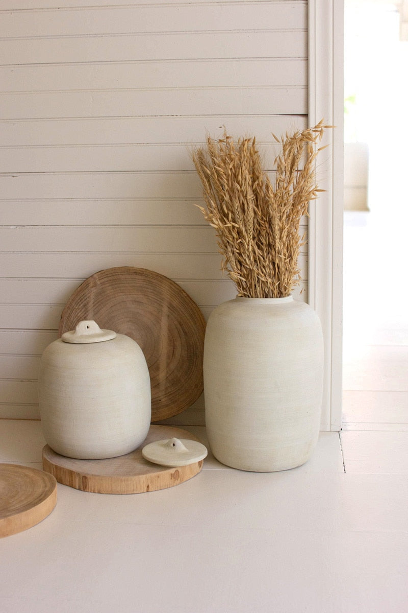 Set of 2 Off-White Ceramic Canisters