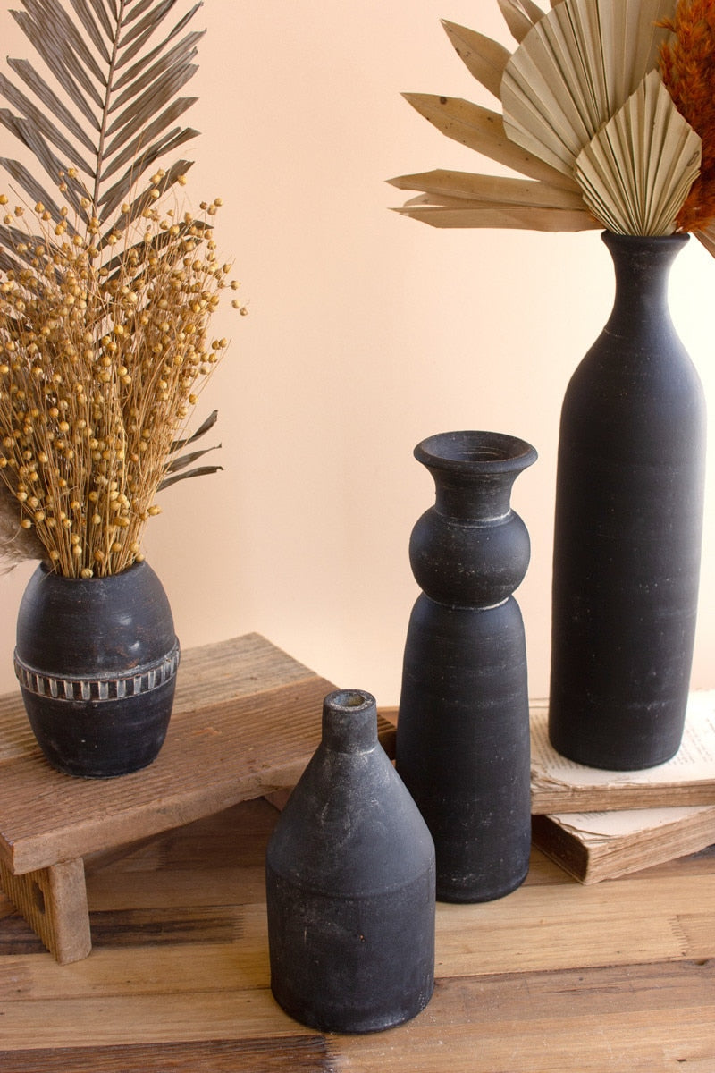 Set of 5 Modern Black Clay Vases
