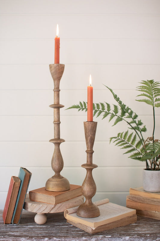 Set of 2 Mango Wood Candle Stands