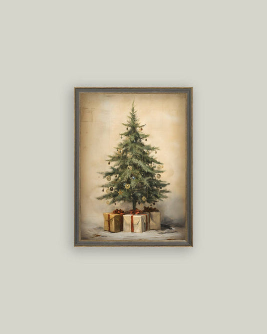 Christmas Tree with Presents Framed Antique Art — 11x15 — Petal Lane Home