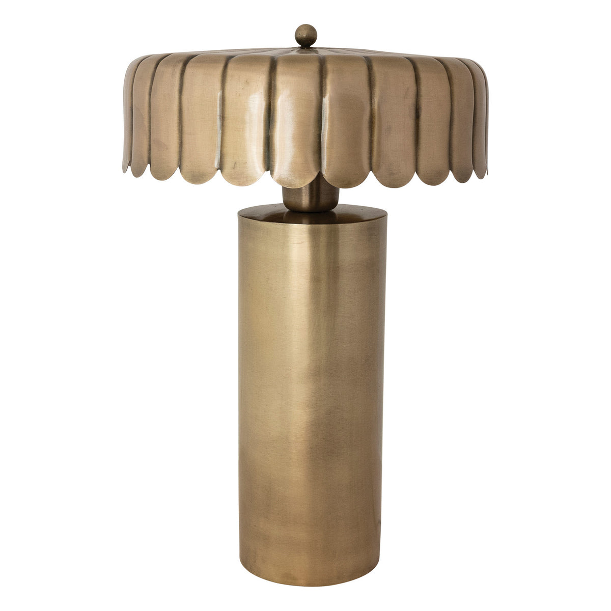 Metal Table Lamp with Scalloped Shade & Inline Switch, Antique Brass Finish
