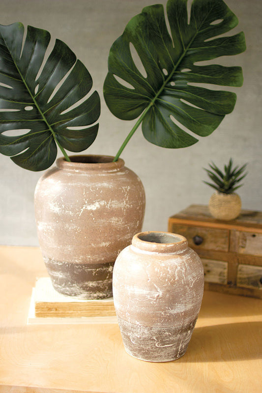 Set of 2 Ceramic Two-Toned Urns