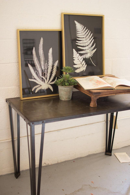 Set of 2 Black and White Fern Prints Under Glass