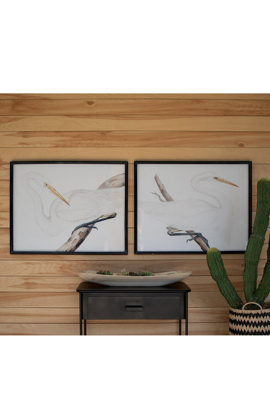 set of 2 framed heron prints under glass