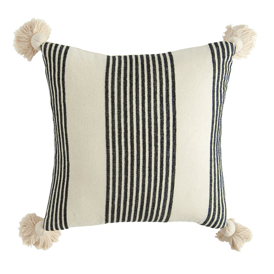 20" Cotton & Chenille Woven Striped Pillow w/ Tassels, Polyester Fill