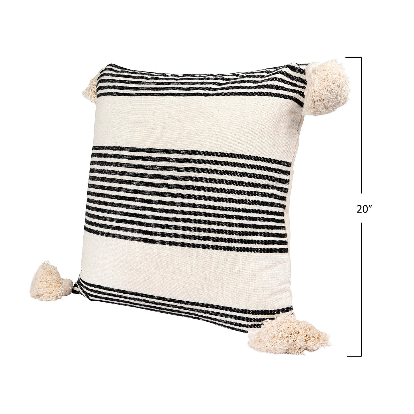 20" Cotton & Chenille Woven Striped Pillow w/ Tassels, Polyester Fill