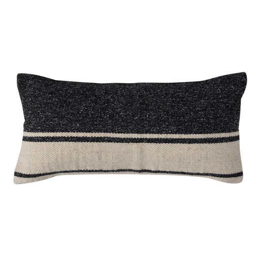24"L x 12"H Woven Wool Blend Kilim Lumbar Pillow